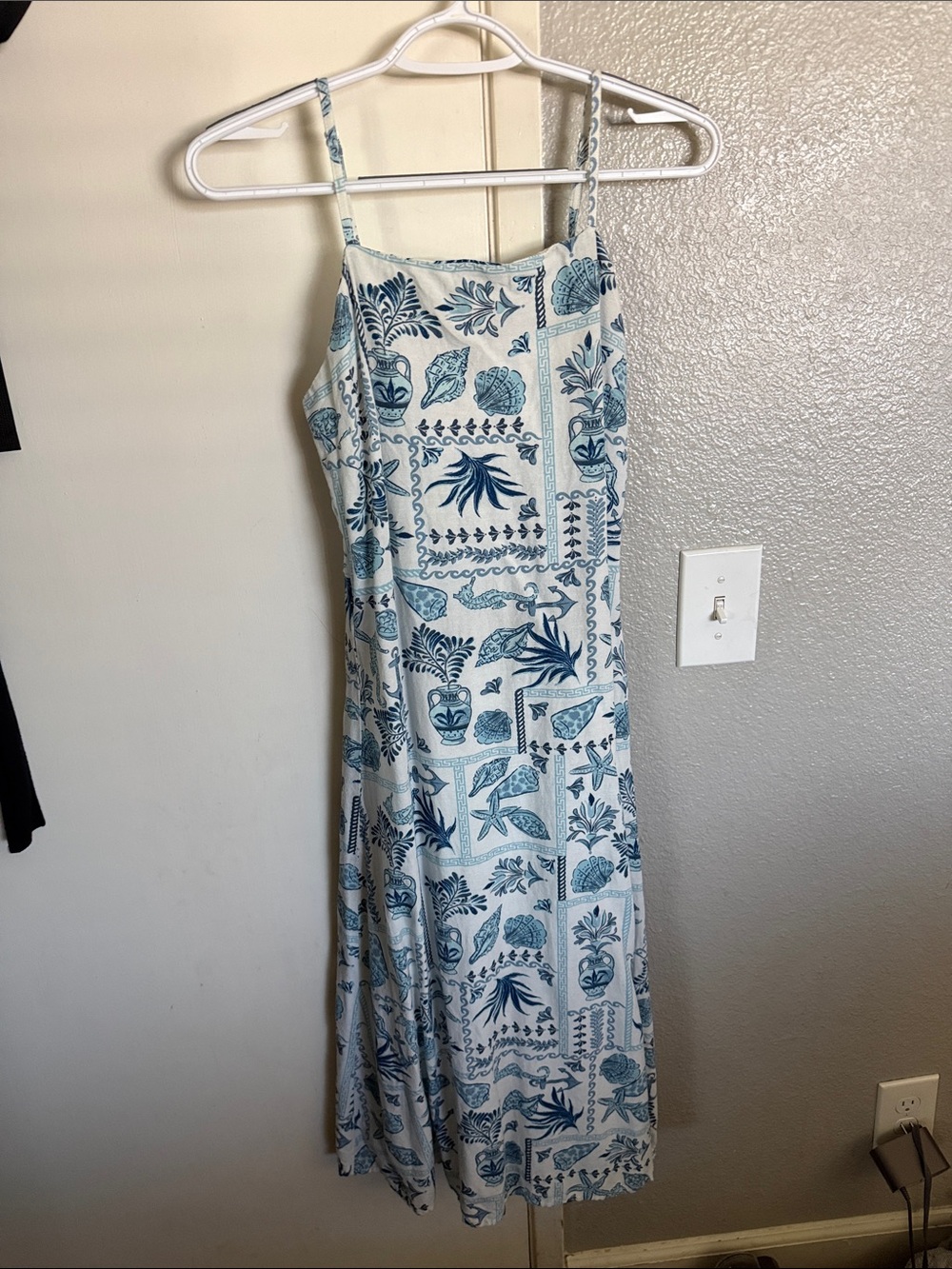 Japna Cream Maxi Dress with Blue Botanical Print